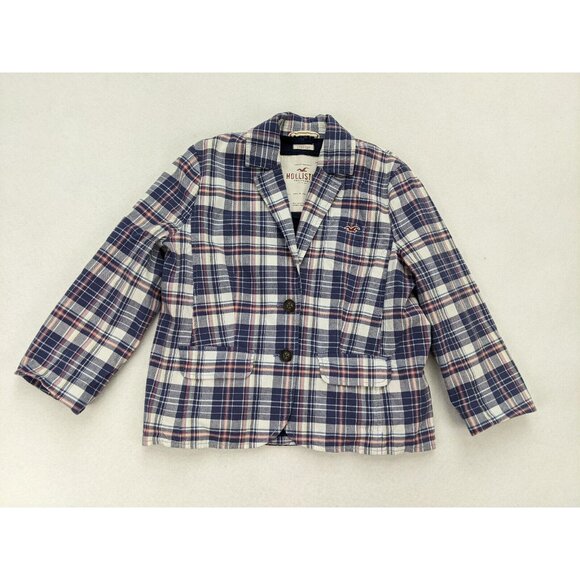 Hollister Jackets & Blazers - Hollister Women's Blazer Size L Blue Plaid 3/4 Sleeve Preppy